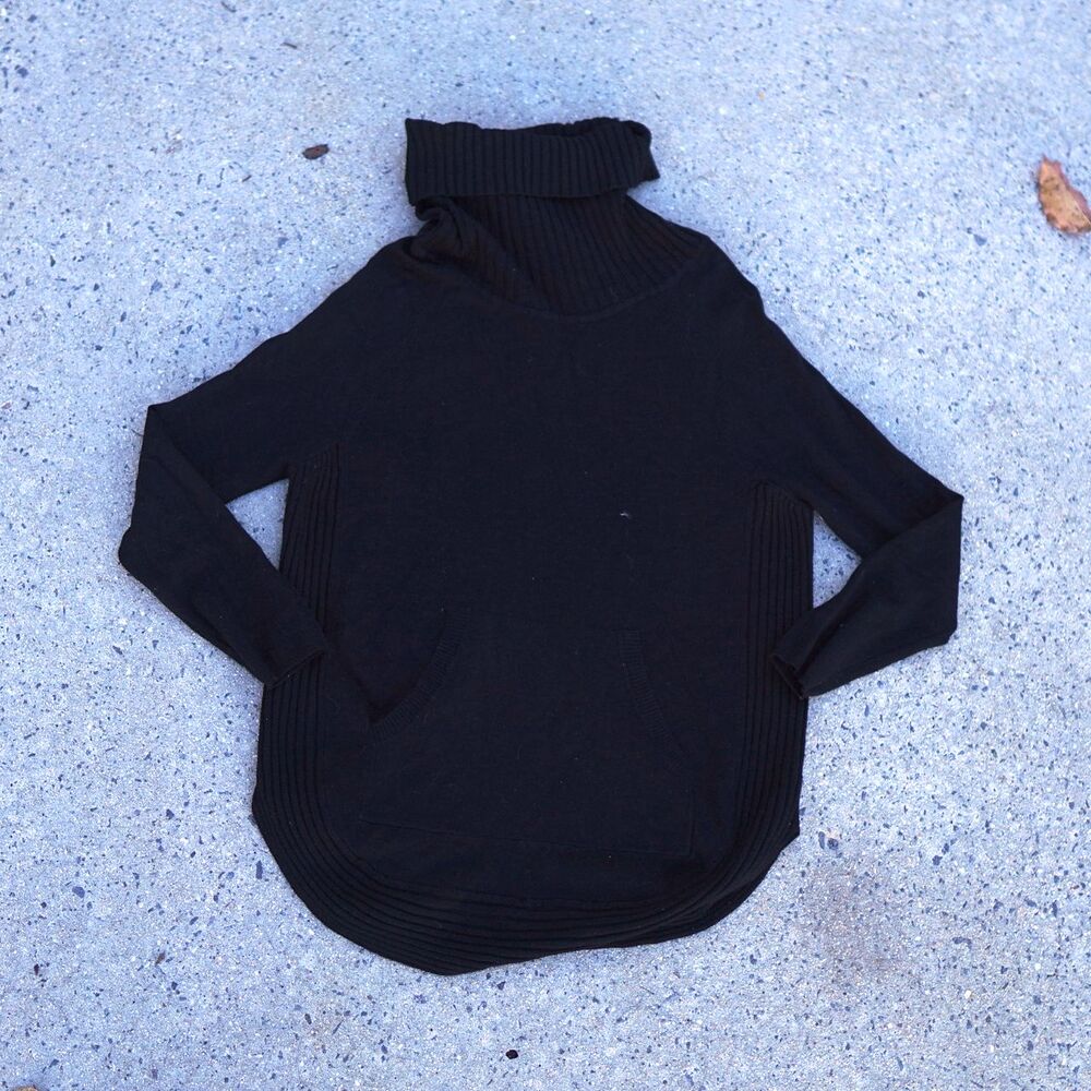 Vila Milano Black Wool Blend Cowl Neck Sweater Pockets Knit Minimalist Pullover